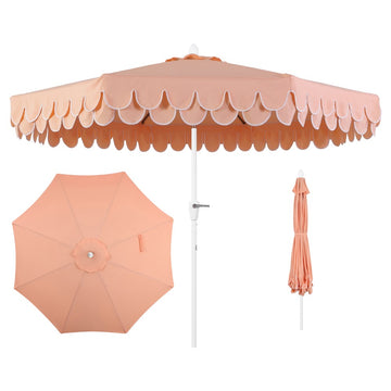 Tracy 9 ft. Classic MidCentury Scalloped Fringe Market Patio Umbrella